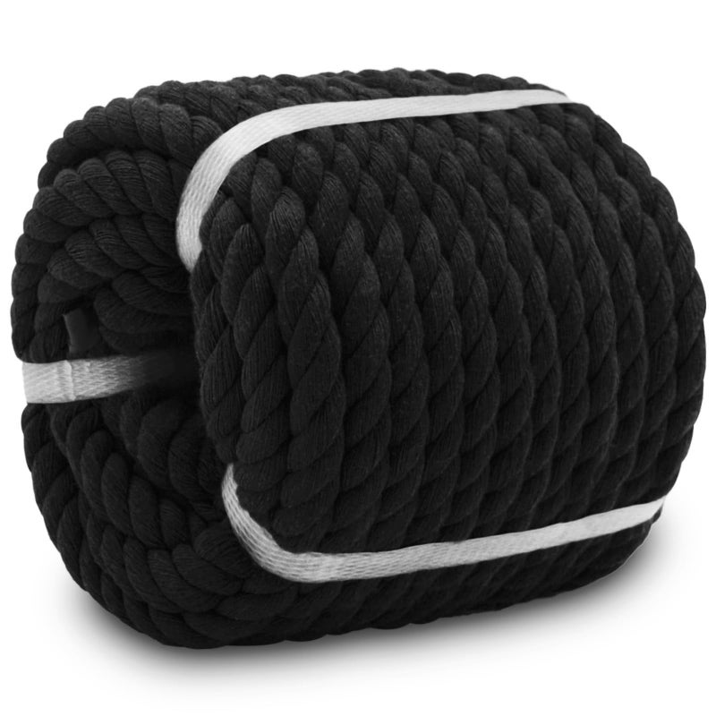VEIZEDD Natural Black Cotton Rope 1/2 inch ? 50 feet Twisted Rope  Thick Cotton Rope for Crafts  Decoration  Wall Hanging - Image 1